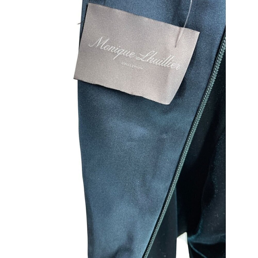 $4295 Monique Lhuillier 14 Plunging Crystal embellished Velour Gown elegant - Picture 3 of 14